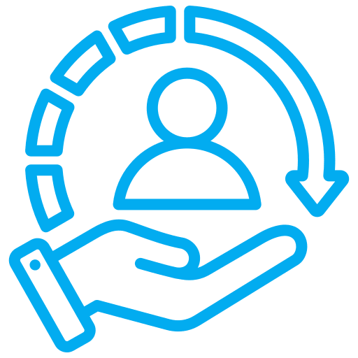 User support icon with hand and arrow.