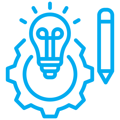 Lightbulb and pencil with gear outline.